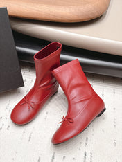 CHANEL 26S ANKLE BOOTS IN RED CALFSKIN LACE UP FRONT