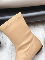 CHANEL 26S ANKLE BOOTS IN BEIGE CALFSKIN LACE UP FRONT
