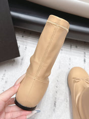 CHANEL 26S ANKLE BOOTS IN BEIGE CALFSKIN LACE UP FRONT