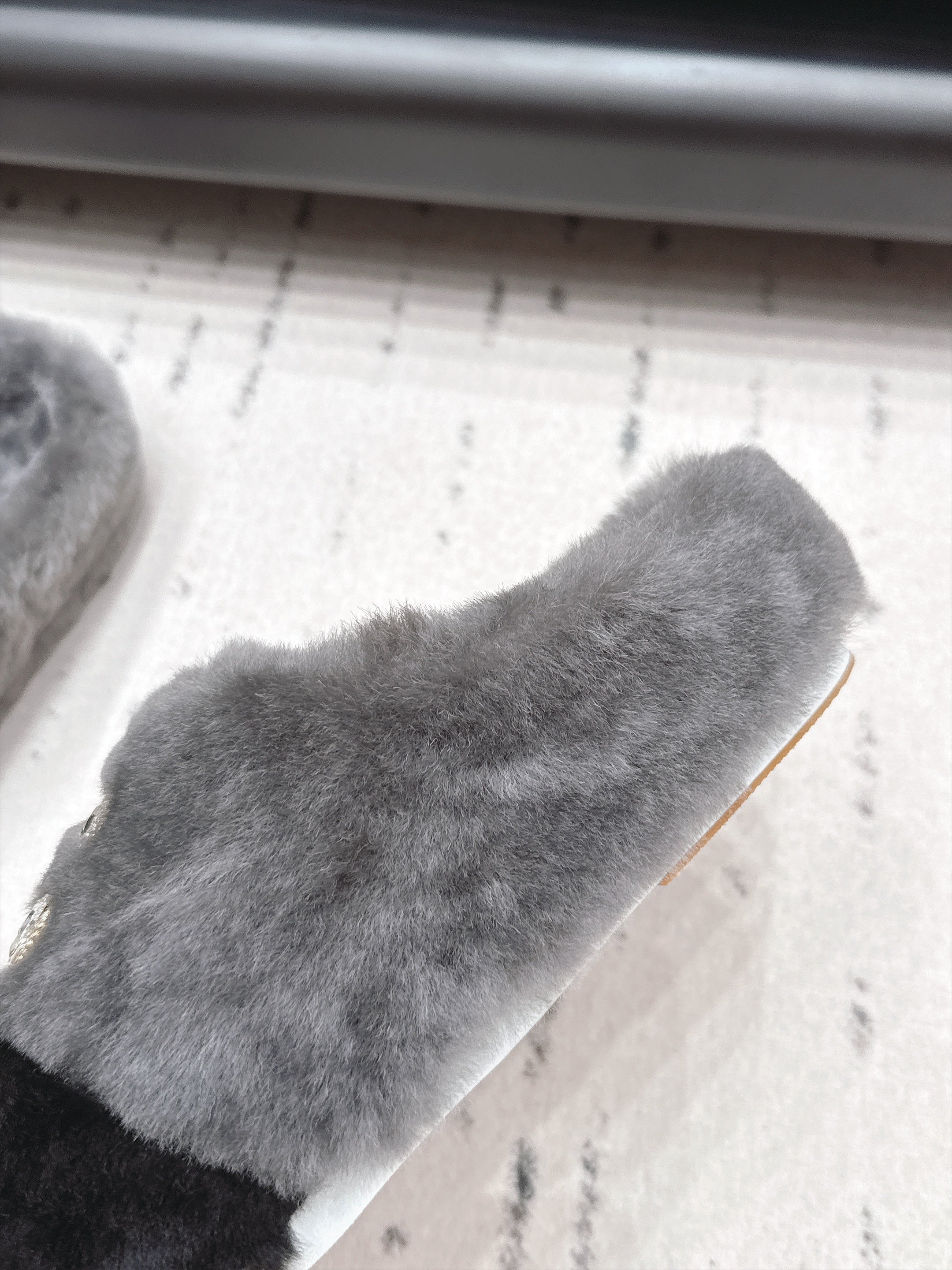 CHANEL 26S MULES IN GREY AND BLACK SHEARLING WITH ROUND TOE