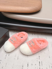CHANEL 26S MULES IN LIGHT PINK AND WHITE SHEARLING WITH ROUND TOE