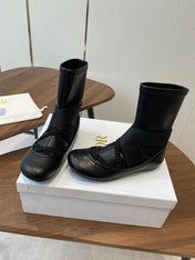 DIOR 25S STRETCH BALLET BOOTS IN BLACK FULL CALFSKIN