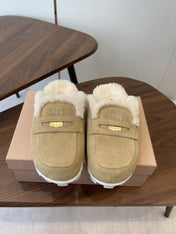 MIUMIU 25S MULES SLIPPERS SHEEPWOOL IN LIGHT BROWN SUEDE