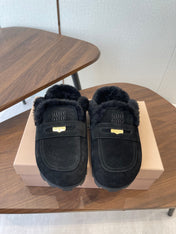 MIUMIU 25S MULES SLIPPERS SHEEPWOOL IN BLACK SUEDE
