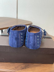 ALAIA 26S MARY JANE FLATS IN DARK BLUE SUEDE