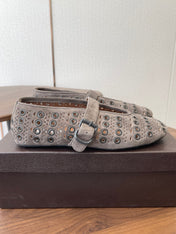 ALAIA 26S MARY JANE FLATS IN GREIGE BROWN SUEDE