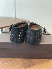 ALAIA 26S MARY JANE FLATS IN BLACK SUEDE