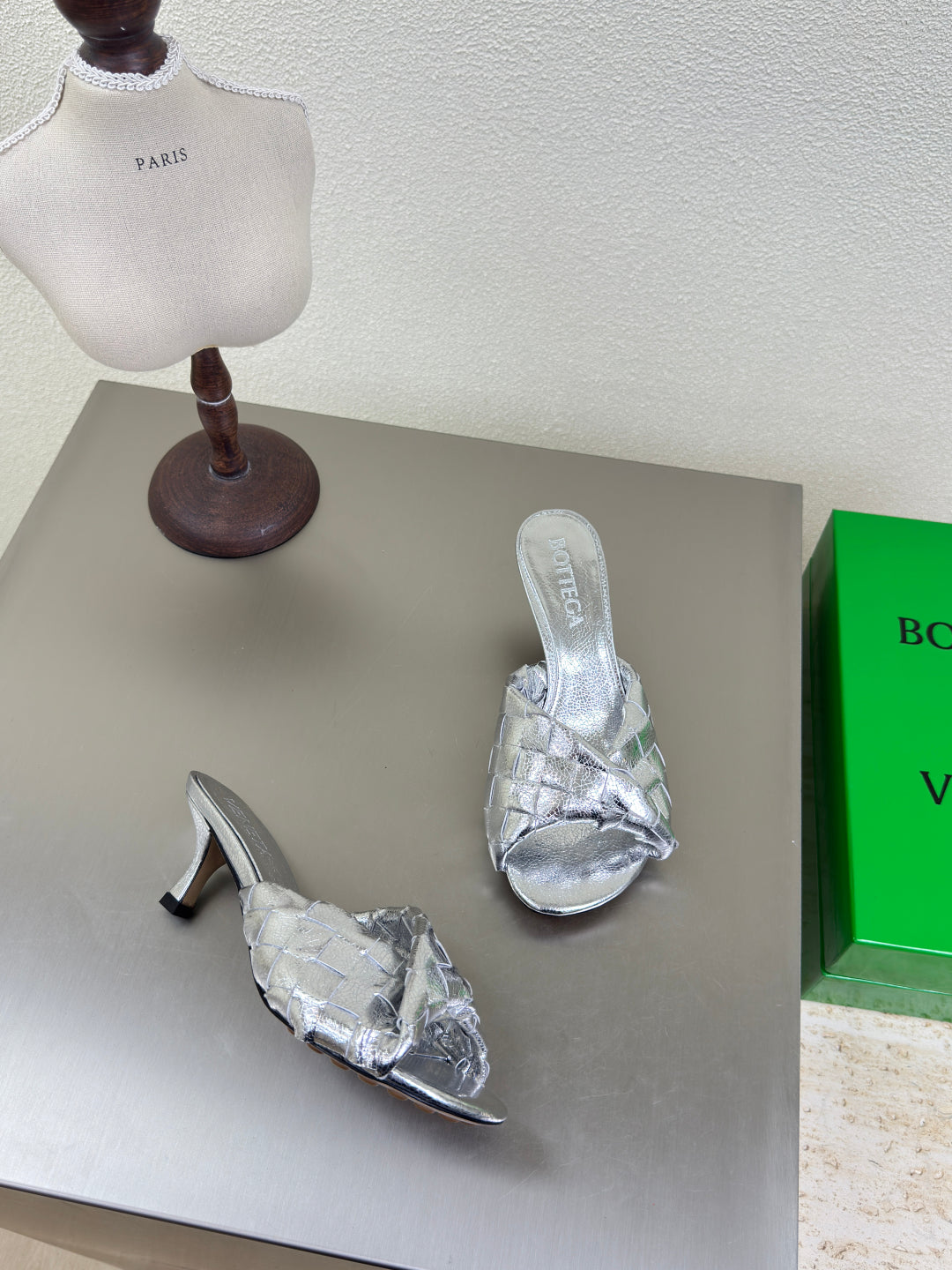 BLINK HIGH 5 CM MULE IN SILVER INTRECCIATO LEATHER