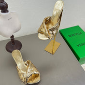 BLINK HIGH 5 CM MULE IN GOLD INTRECCIATO LEATHER