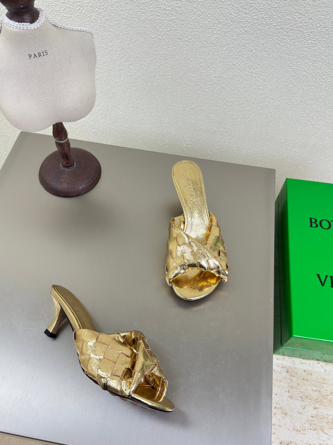 BLINK HIGH 5 CM MULE IN GOLD INTRECCIATO LEATHER