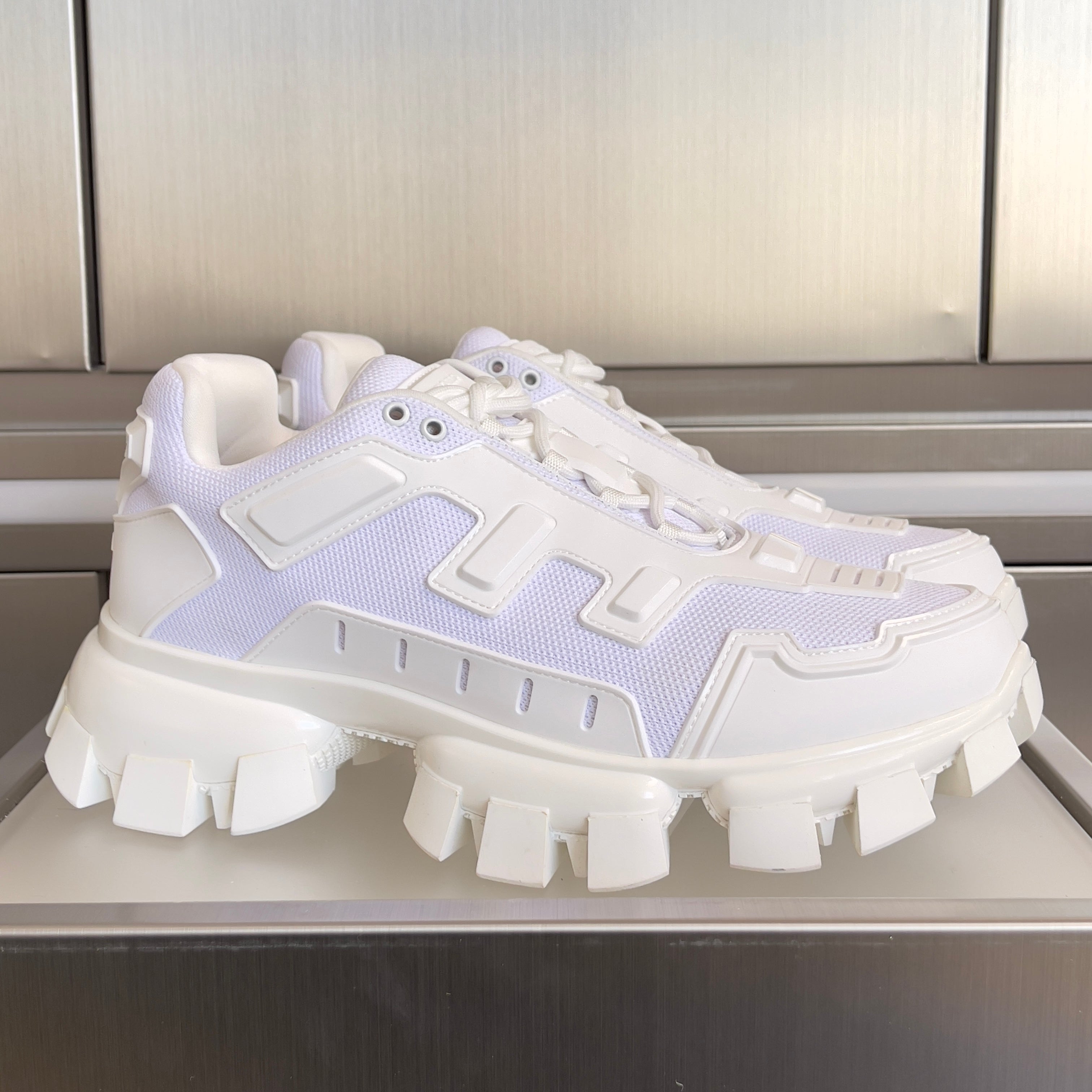 PRADA 26S CLOUDBUST THUNDER SNEAKERS 60MM IN WHITE MESH FABRIC