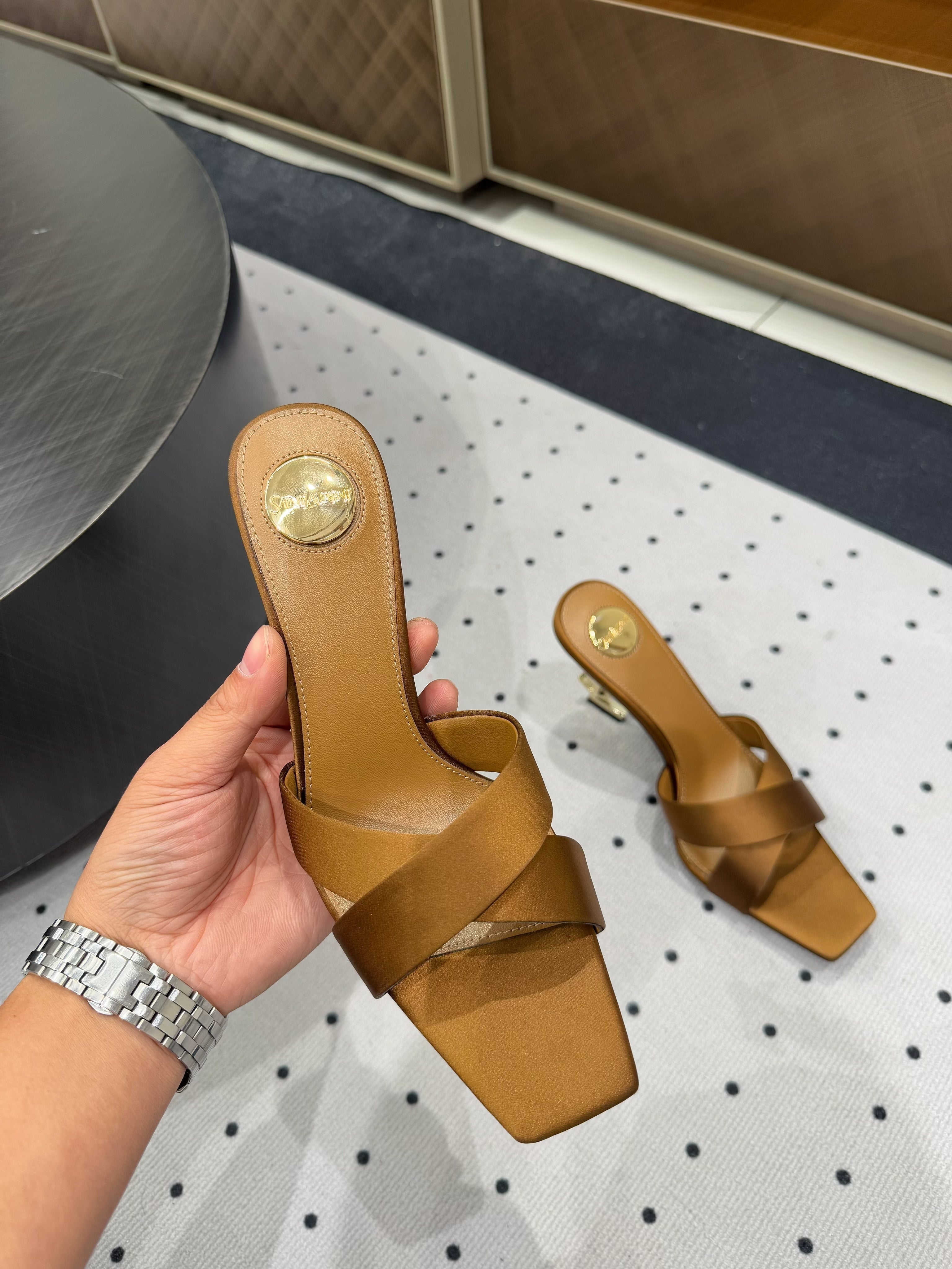 OPYUM HIGH MULES IN BROWNIE SILK