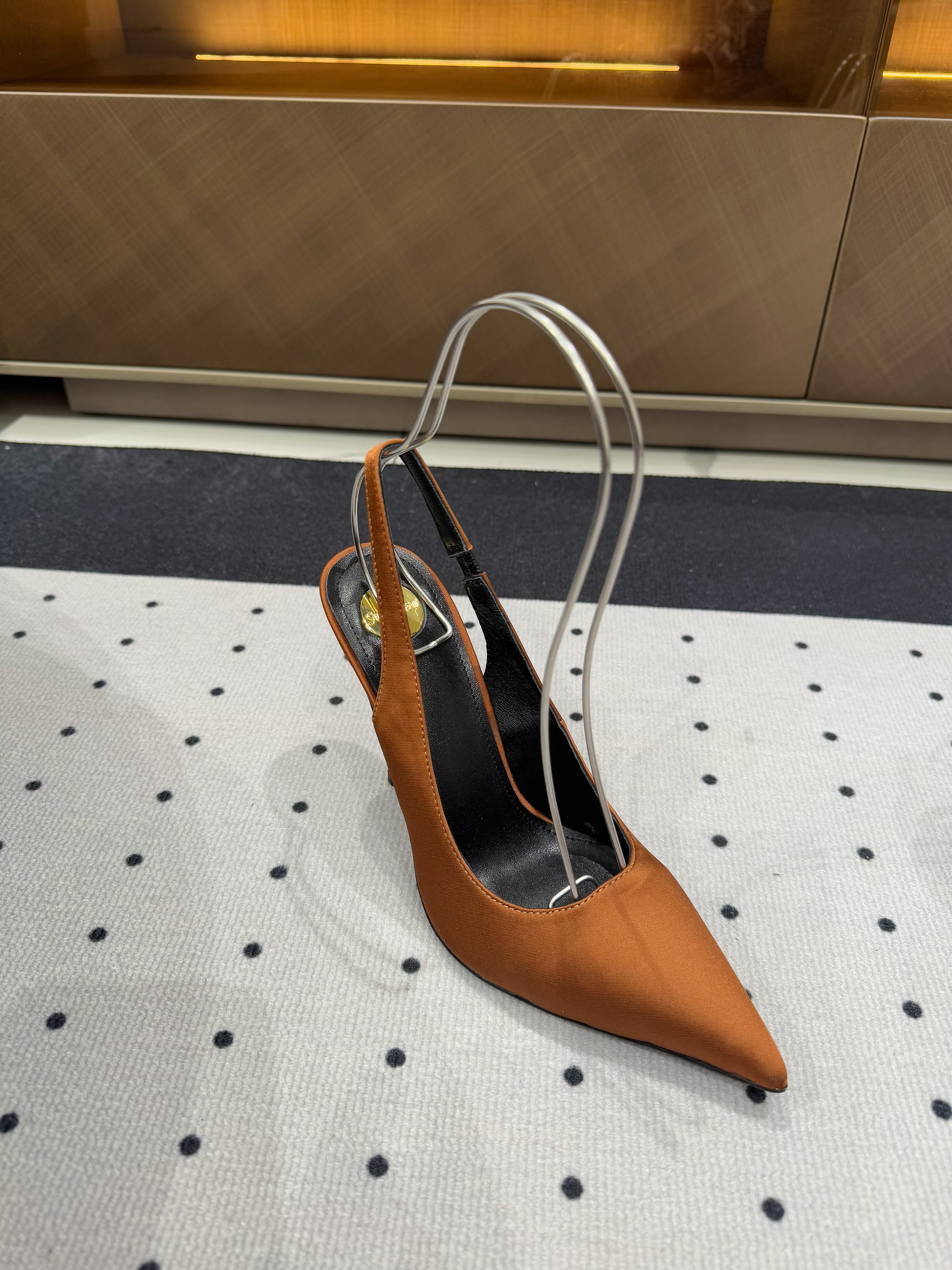 L'ENTRACTE SLINGBACK PUMPS IN BRONZE BROWN SATIN