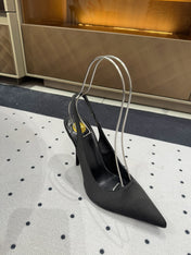 L'ENTRACTE SLINGBACK PUMPS IN BLACK SATIN