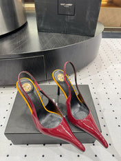 YSL 26S POINTED-TOE SLINGBACK HEELS 105 MM IN DARK RED AND ORANGE PATENT CALFSKIN STYLE 3