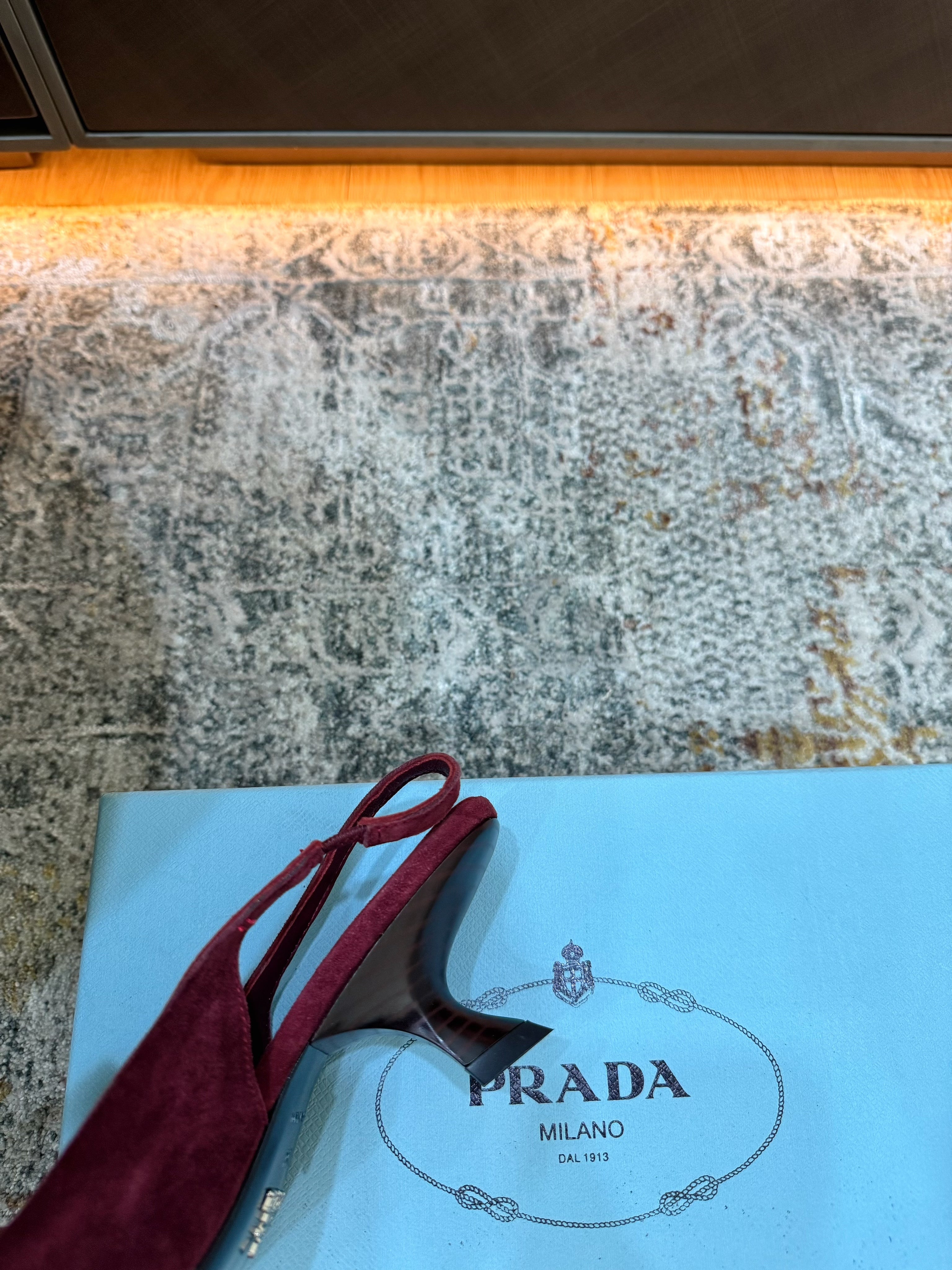 PRADA 26S POINTED TOE LACE UP SLINGBACK PUMPS 55MM IN BURGUNDY RED SUEDE