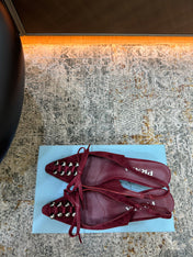 PRADA 26S POINTED TOE LACE UP SLINGBACK PUMPS 55MM IN BURGUNDY RED SUEDE