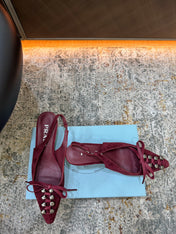 PRADA 26S POINTED TOE LACE UP SLINGBACK PUMPS 55MM IN BURGUNDY RED SUEDE