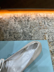 PRADA 26S POINTED TOE LACE UP STUDDED PUMPS 55MM IN WHITE CALFSKIN