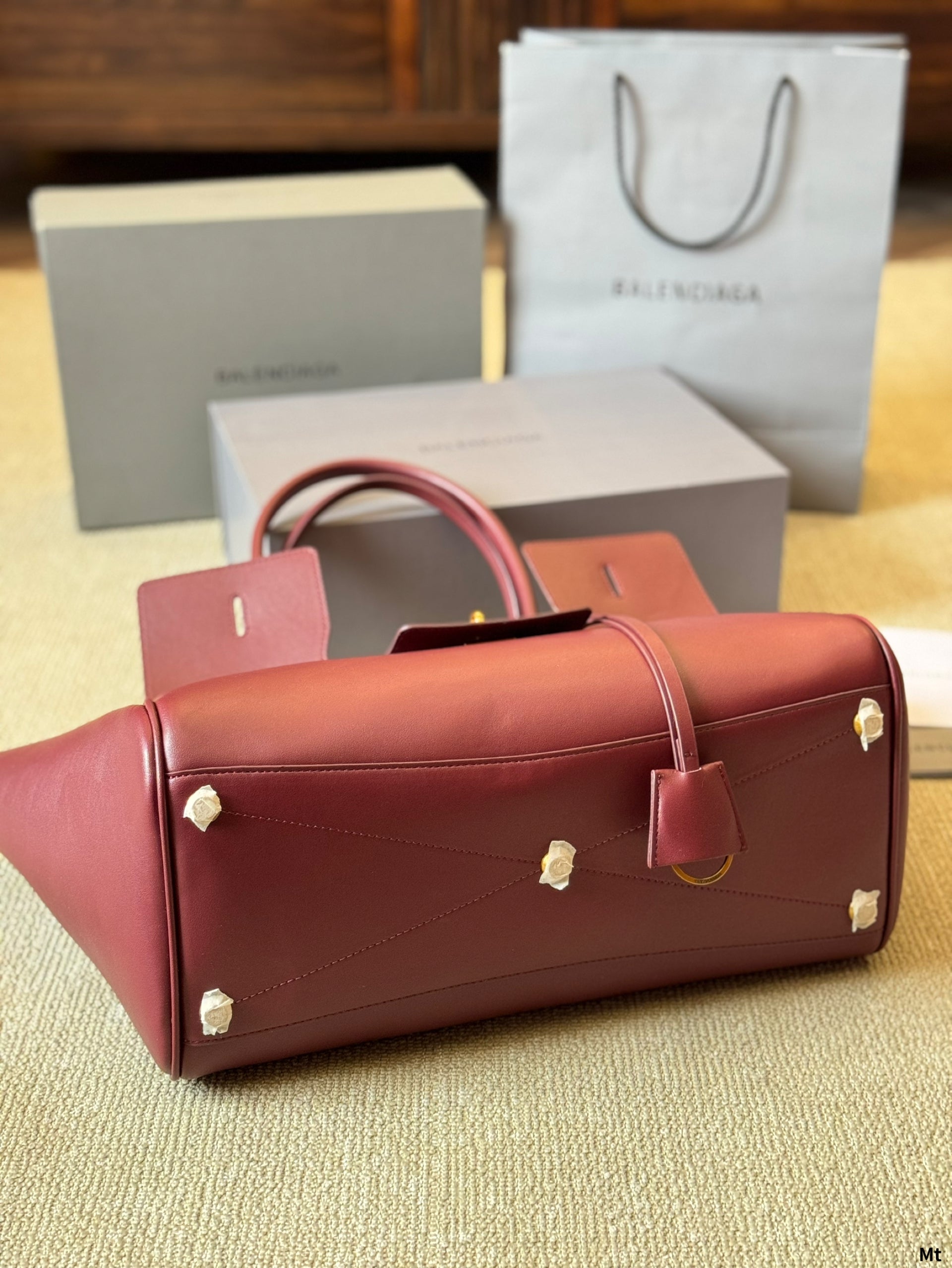 BEL AIR CARRY ALL BAG 35 IN BURGUNDY RED NAPPA LAMBSKIN GOLD HARDWARE