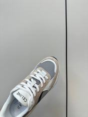 RUNNER CR-03 LOW LACE-UP SNEAKER IN PEANUT BROWN SUEDE AND WHITE CALFSKIN
