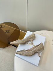 POINTED TOE HEELS 55MM IN NUDE MESH WITH RHINESTONES