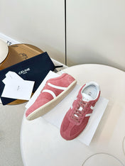 CELINE 25S JOGGER LOW LACE UP SNEAKER WITH TRIOMPHE IN BABY PINK SUEDE