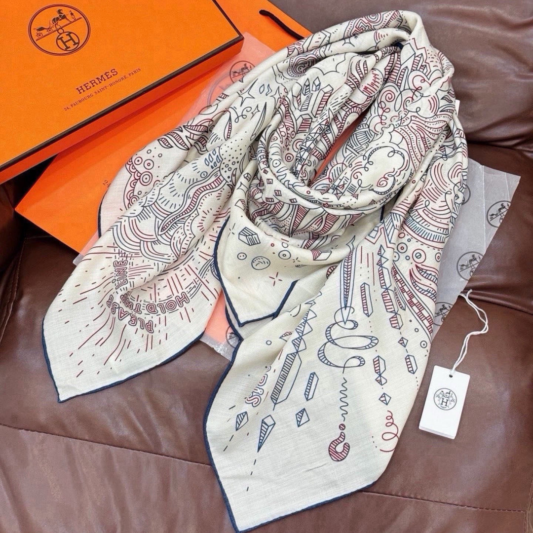 HERMES 26S SCARF 140 IN SILK AND CASHMERE 492395