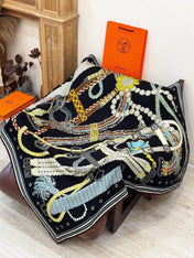 HERMES 26S SCARF 135 IN SILK AND CASHMERE 498492