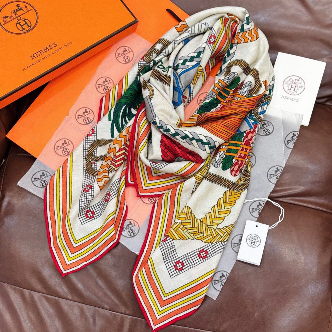 HERMES 26S SCARF 140 IN SILK AND CASHMERE 498493