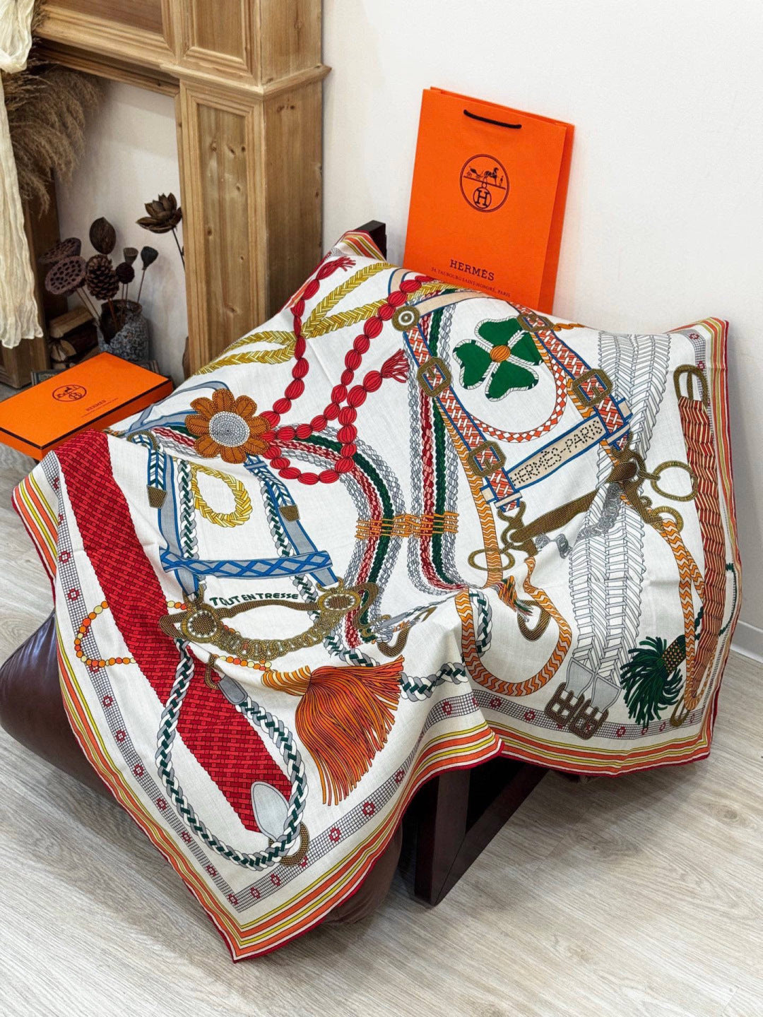 HERMES 26S SCARF 140 IN SILK AND CASHMERE 498493
