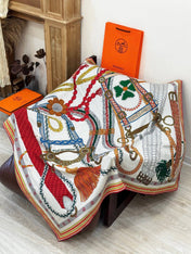 HERMES 26S SCARF 140 IN SILK AND CASHMERE 498493