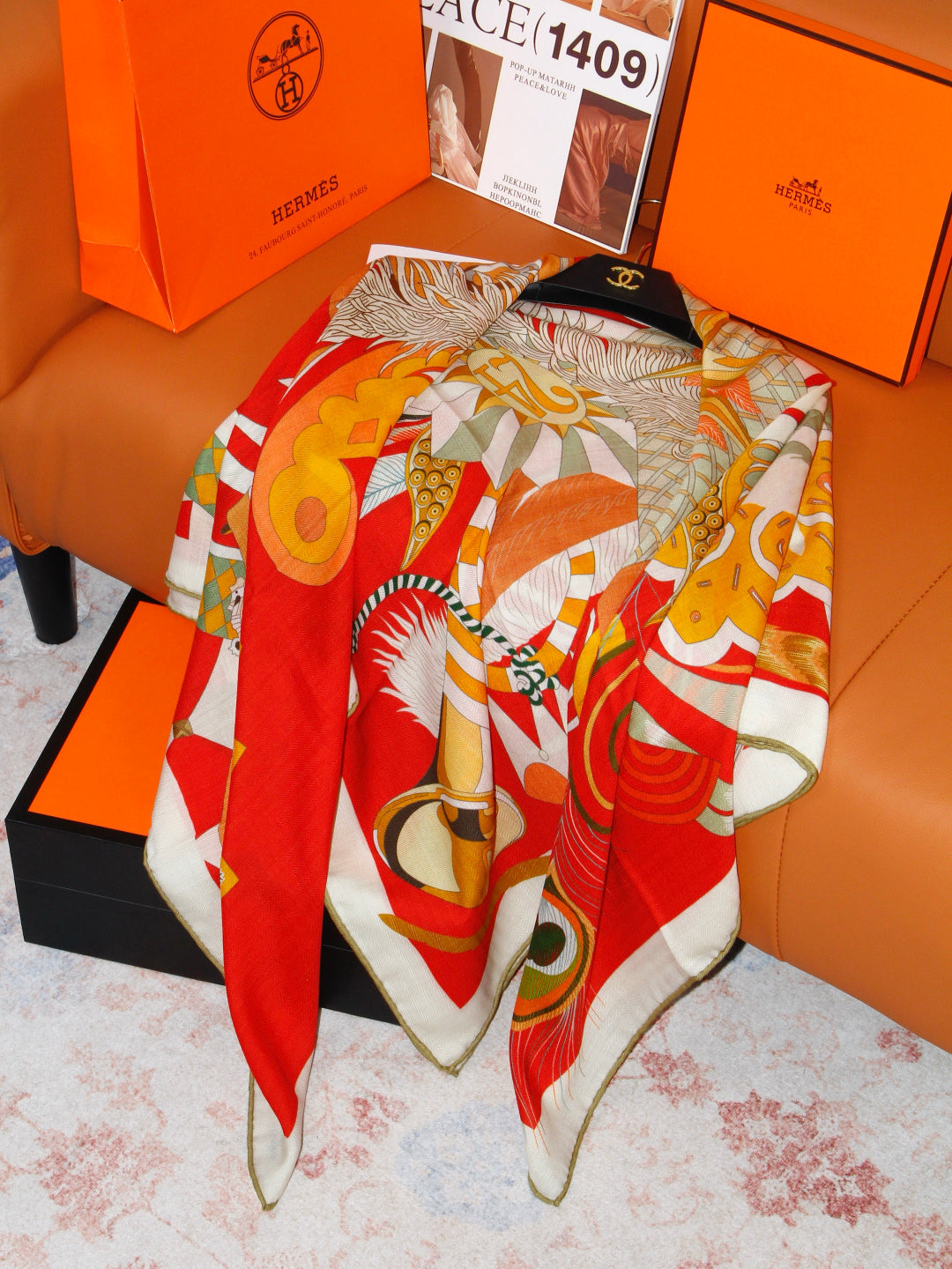 HERMES 26S SCARF 140 IN SILK AND CASHMERE 498505