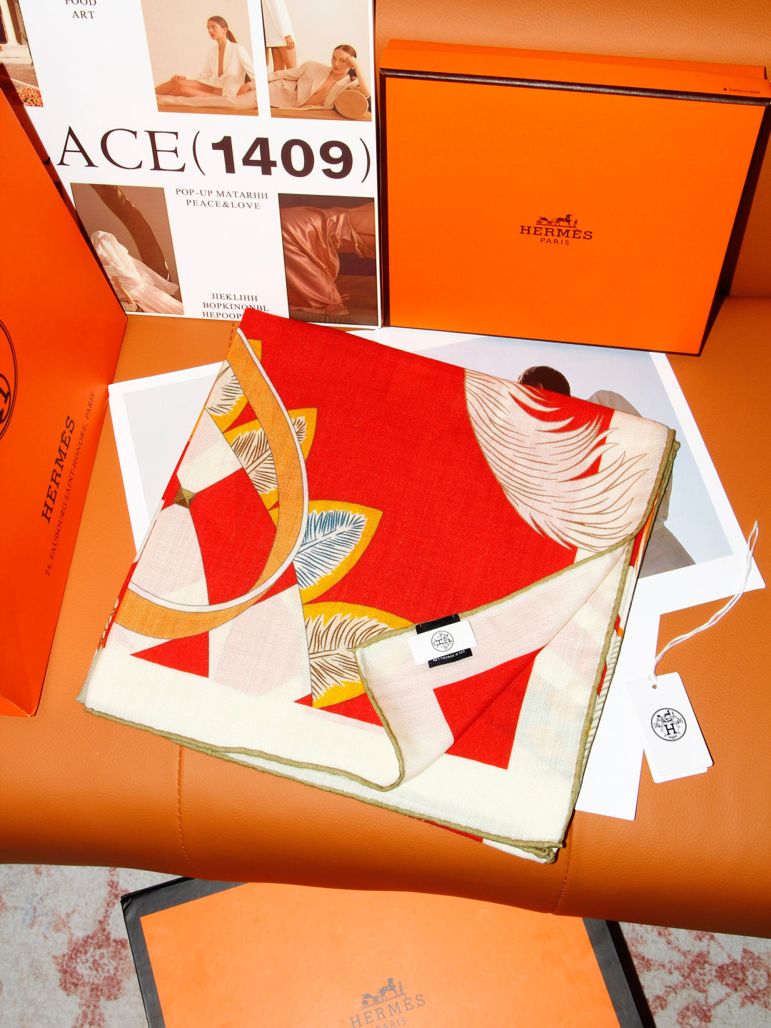 HERMES 26S SCARF 140 IN SILK AND CASHMERE 498505