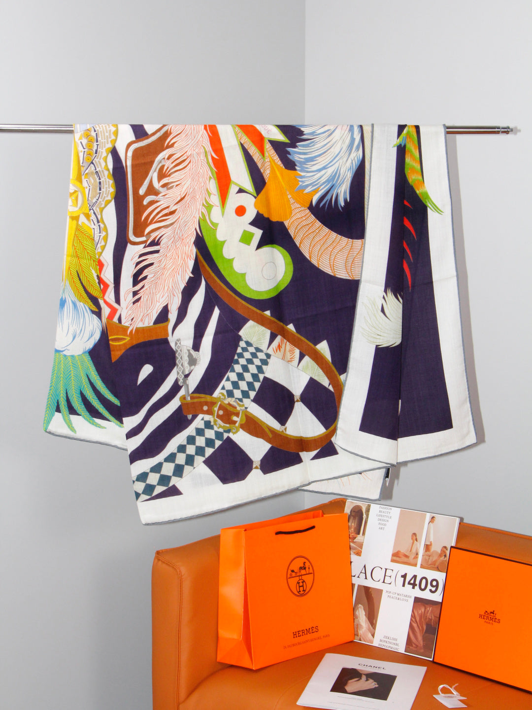 HERMES 26S SCARF 140 IN SILK AND CASHMERE 498508