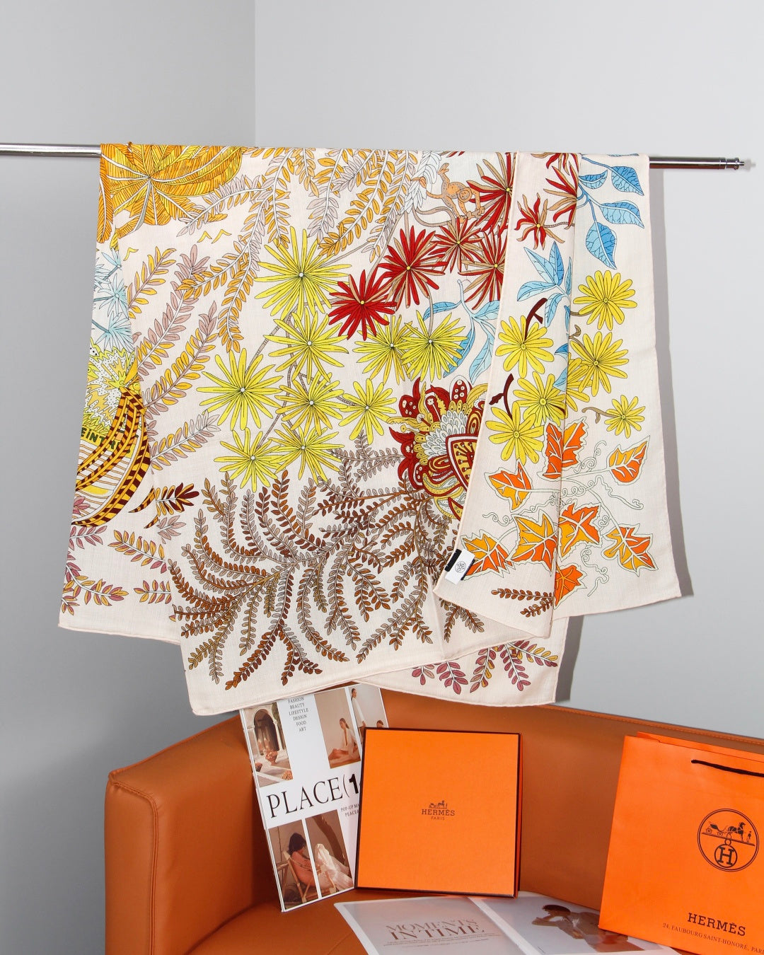 HERMES 26S SCARF 135 IN SILK AND CASHMERE 499968