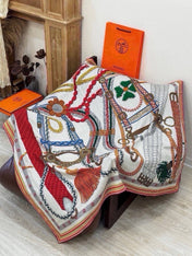 HERMES 26S PATTERNED SCARF 135 IN SILK AND CASHMERE 502437
