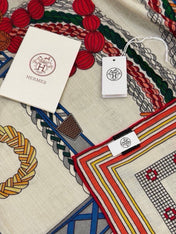 HERMES 26S PATTERNED SCARF 135 IN SILK AND CASHMERE 502437