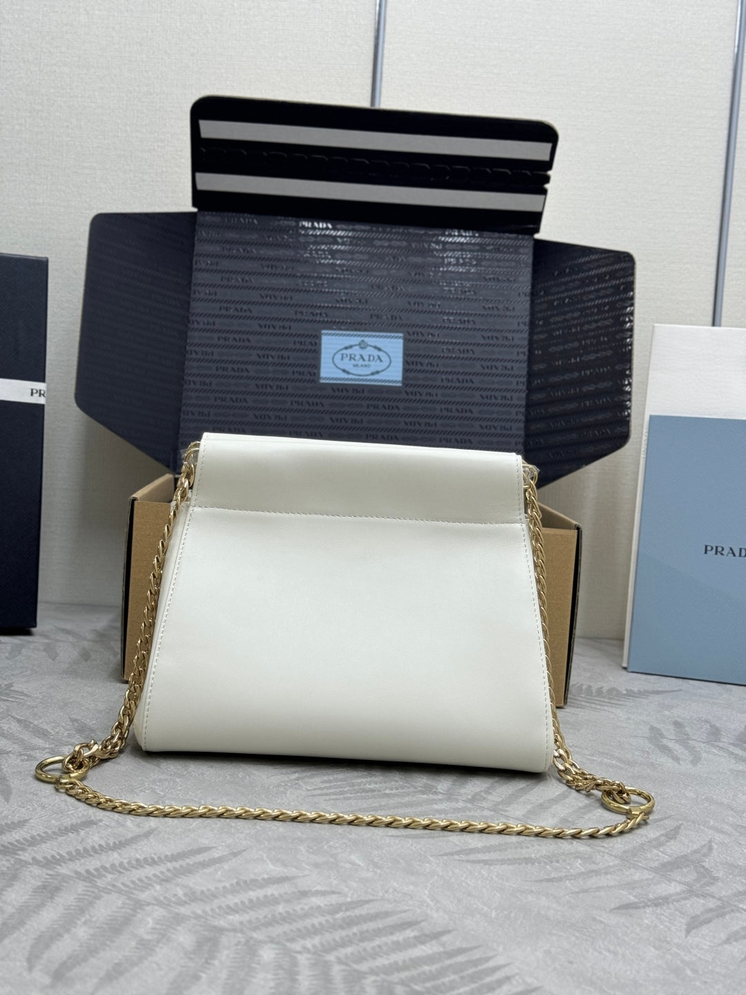 PRADA 25S ENCHAINE MINI BAG 22 IN WHITE CALFSKIN GOLD HARDWARE