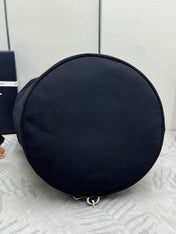 PRADA 25S DRAWSTRING BACKPACK 55 IN BLACK CANVAS LINEN SILVER HARDWRE