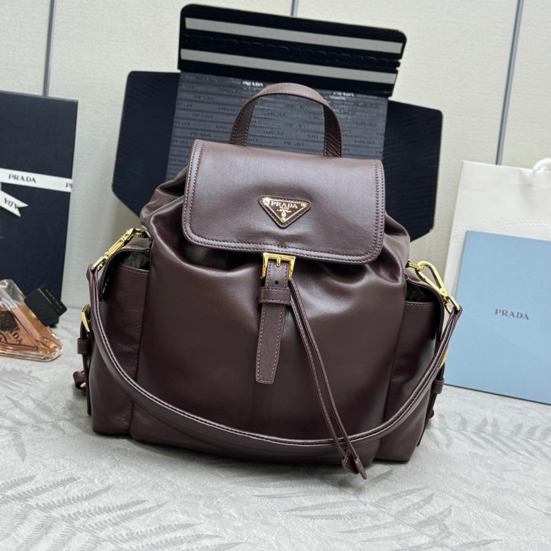 PRADA 25S EXPLORE MEDIUM BACKPACK 29 IN SIENNA CALFSKIN GOLD HARDWARE