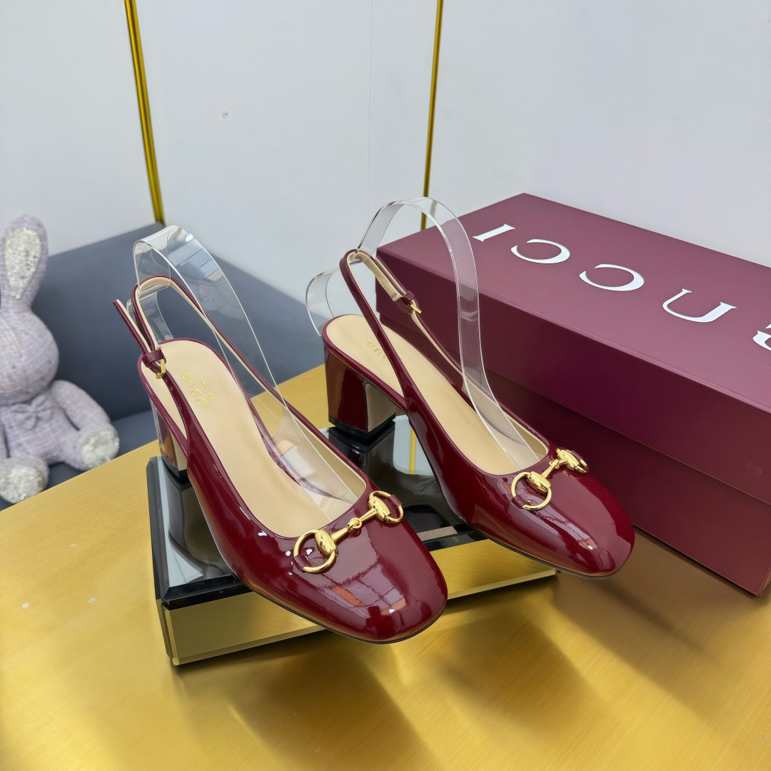 GG HIGH HEELS 65 IN RED GLOSSY LEATHER WITH GOLD HARDWARE