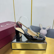 GG HIGH HEELS 65 IN BLACK GLOSSY LEATHER WITH GOLD HARDWARE