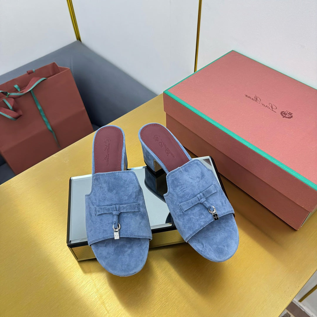 LP BLOCK HEEL SANDALS 25S IN DARK BLUE SUEDE