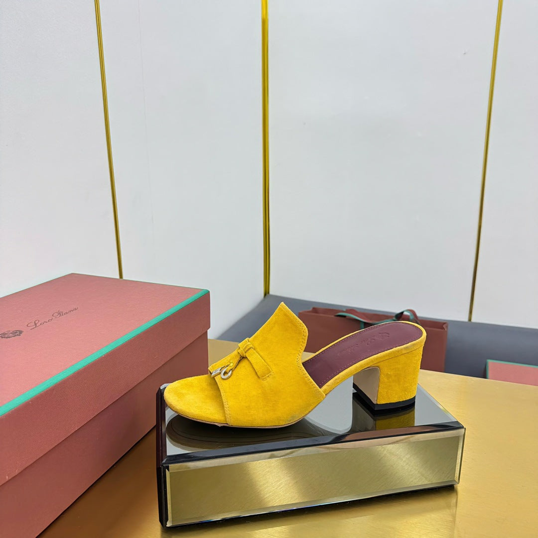 LP BLOCK HEEL SANDALS 25S IN DARK YELLOW SUEDE