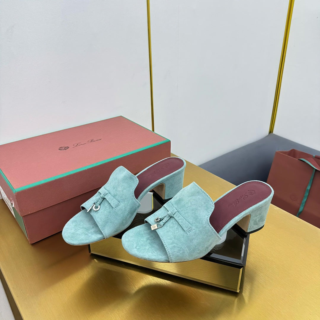 LP BLOCK HEEL SANDALS 25S IN POWDER BLUE SUEDE