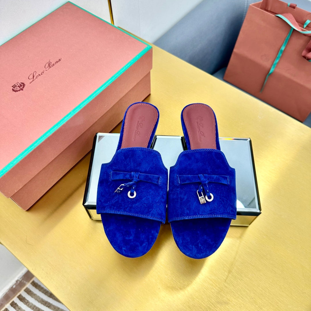 LP SANDALS 25S IN NAVY BLUE SUEDE WITH SILVER HARDWARE