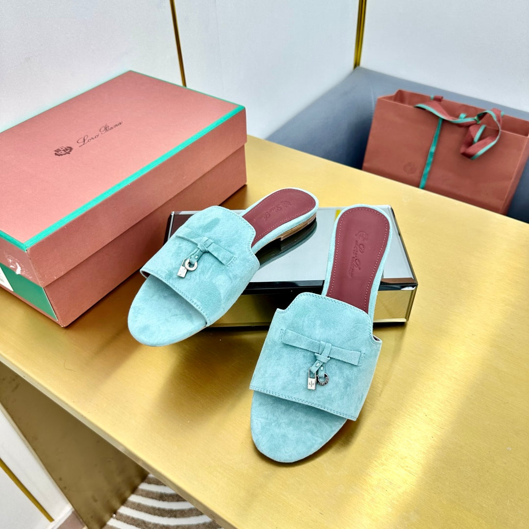 LP SANDALS 25S IN POWDER BLUE SUEDE WITH SILVER HARDWARE