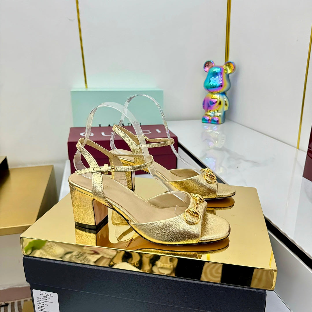 GG HEELED SANDALS 25S 65 MM IN GOLD LAMBSKIN WITH GOLD HARDWARE