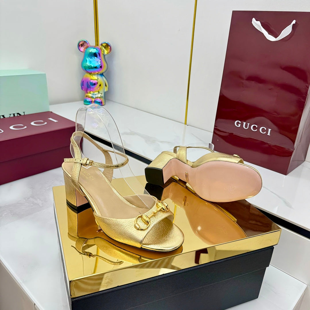 GG HEELED SANDALS 25S 65 MM IN GOLD LAMBSKIN WITH GOLD HARDWARE